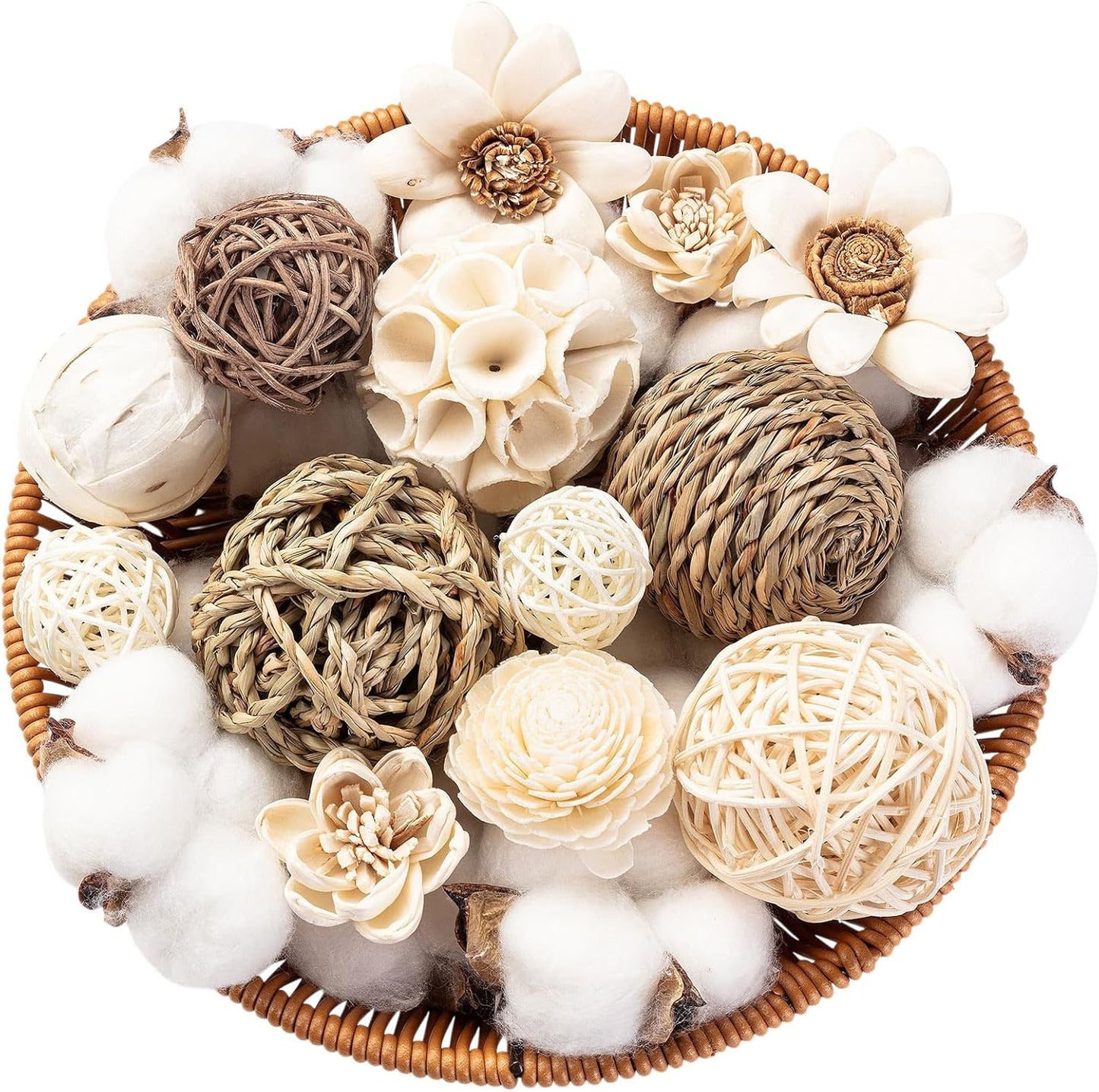 23Pcs Decorative Balls for Potpourri Bowl Filler, Bowl Filler for Table Centerpiece Home Decor, Woven Rattan Wicker Balls, Rattan Wicker Orbs Fillers for Vase Jar Dough Bowl