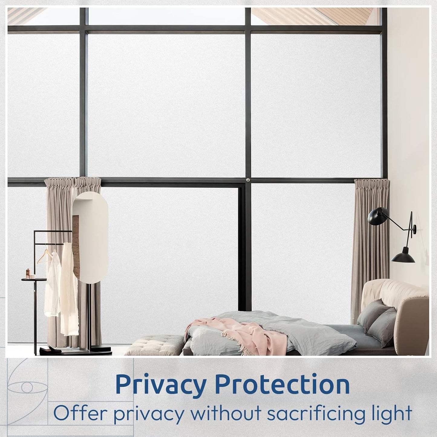 rabbitgoo Window Privacy Film, Non-Adhesive Frosted Glass Window Film for Bathroom, Static Cling Heat Blocking Stickers for Home Indoor Opaque Frosting Coverings House Tint, Matte White 11.8" x 118.1"