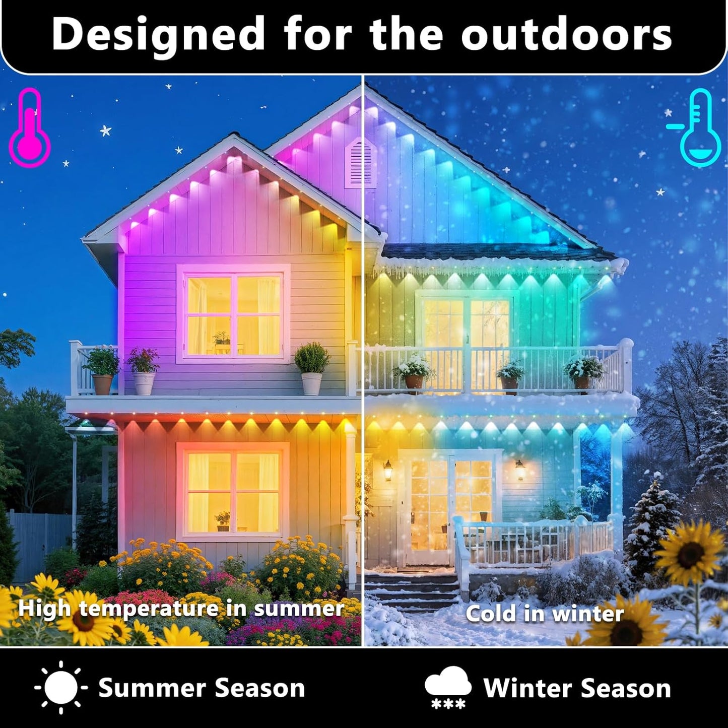 300FT Permanent Outdoor RGB Lights, IP67 Waterproof Smart Eave Lighting, with App/Remote Control Eaves Light, DIY LED Scenes Modes for House Roof Decor,Christmas,Party,All Holiday and Daily