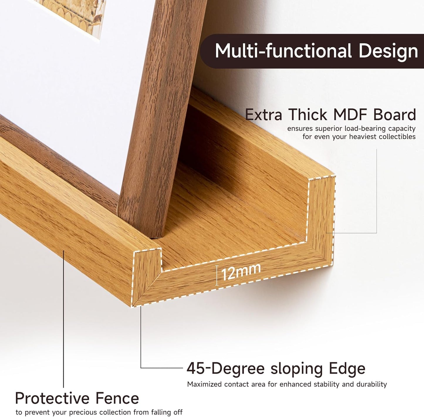 Picture Ledge Shelf for Wall, Floating Shelves Set of 4, 24 Inch Long Nursery Book Shelves for Toys Storage, Kids Bookshelf Wall Mounted for Books Photo Frames, Oak