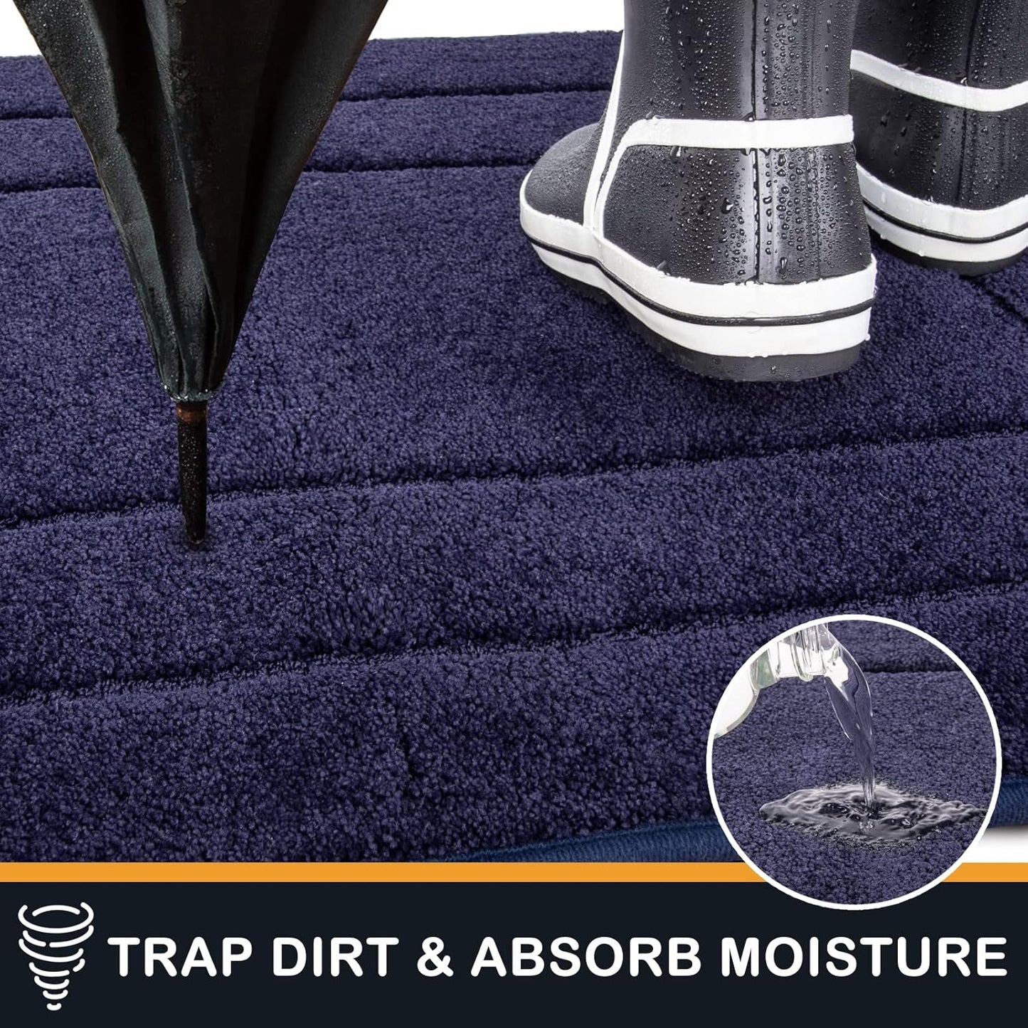 PURRUGS Dirt Trapping Door Mat 24" x 59", Non-Slip/Skid Machine Washable Entryway Rug, Dog Doormat, Super Absorbent Welcome Mat for Muddy Wet Shoes and Paws, Navy Blue