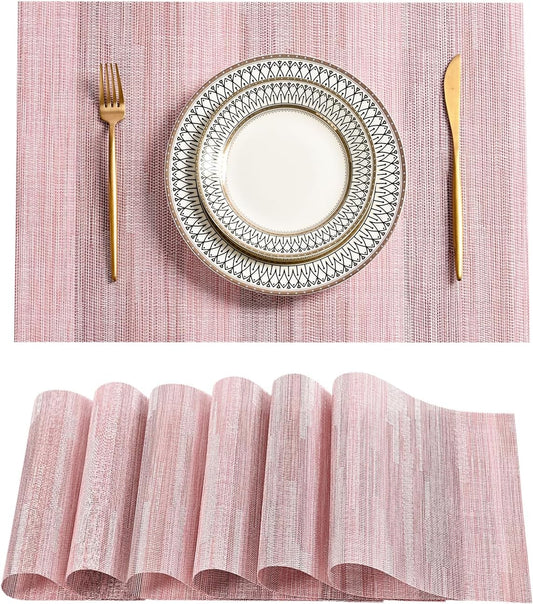 Leetaltree Misty Rose Placemats Set of 6 - Heat Resistant Non-Slip Place mats for Dining Table, Washable Durable PVC Vinyl Woven Table Mats（Misty Rose, 6）