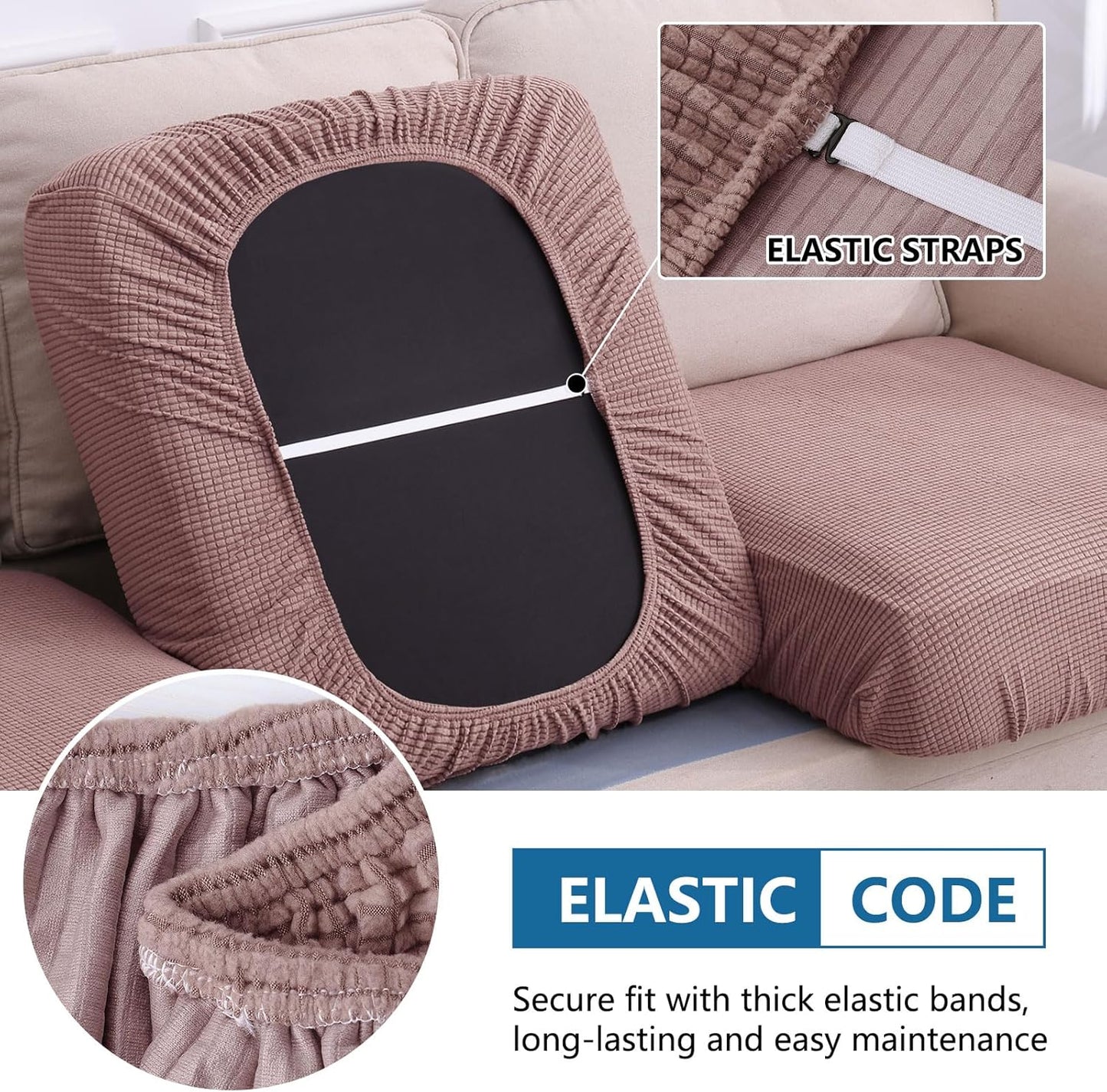 hyha Waterproof Couch Cushion Covers for Pets, Non Slip Sofa Seat Cover for Dogs Washable, Soft Thick Stretch Jacquard Fabric, Sofa Slipcovers with Elastic Bottom (2 Pieces, Camel)