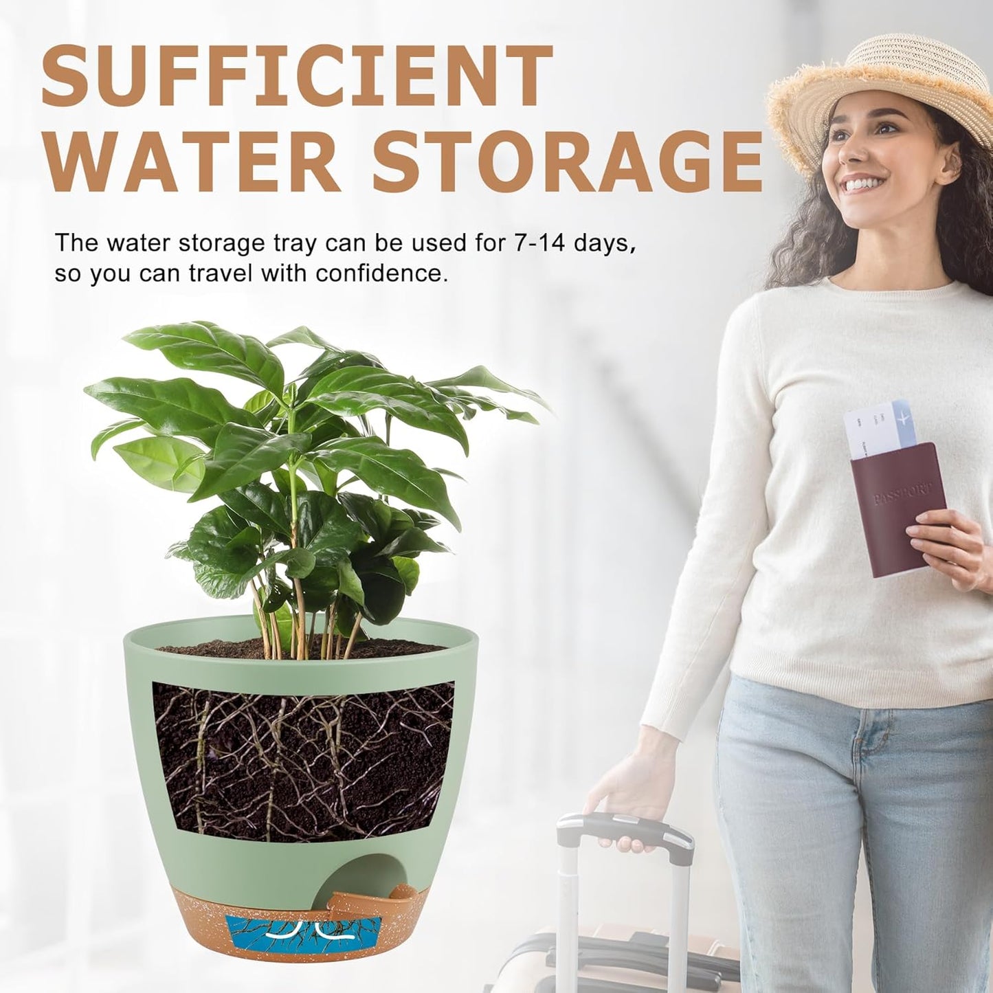 Plant Pots 8/7/6.5/6/5.5/5 Inch Self Watering Pots, Set of 6 Plastic Planters with Drainage Holes and Saucers,Plastic Flower Pots,Nursery Planting Pot for Indoor Out Door Plants（Green）