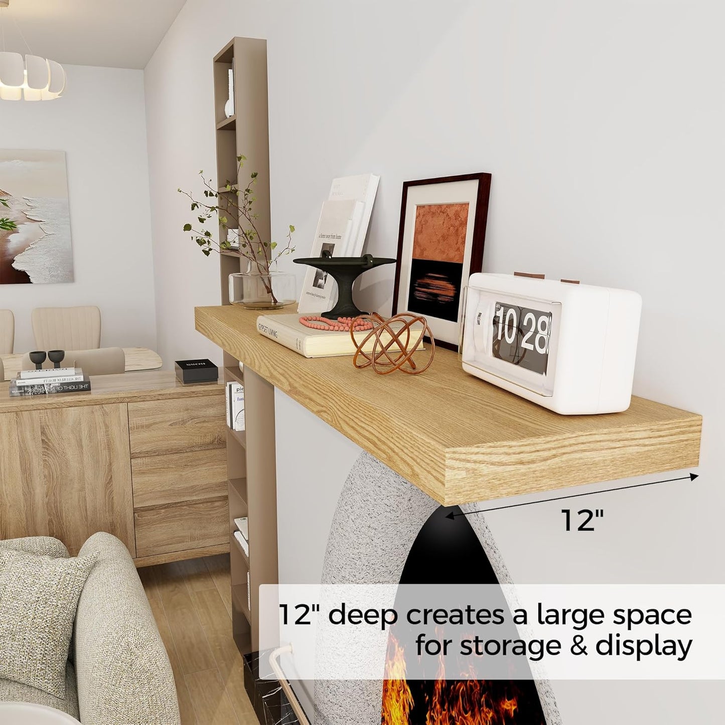 Floating Shelves 48 Inch Long, 12 Inch Deep Floating Shelves for Wall, 48 x 12 Large Wall Shelves for Home Storage & Display, 2" Thicked Floating Shelf for Bedroom, Living Room, Oak Color, 1 Pack