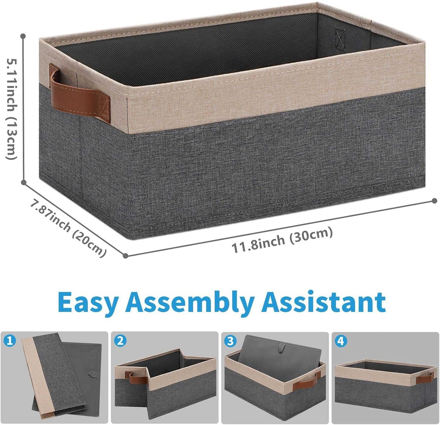 GhvyenntteS Small Fabric Storage Bins 6 Pack, 11.8" x 7.87" x 5.11" Storage Basket with Leather Handles, Closet Storage Bins for Shelves, Storage Baskets for Shelves, DVD Storage (Grey/Beige Yellow)