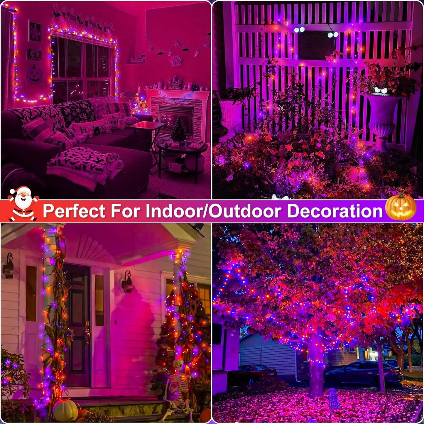 Purple and Orange Halloween Lights, 100FT 300 LED String Lights for Outside with 8 Modes Waterproof, Plug in Green Wire Twinkle Light for Indoor Tree Patio Garden Party House Holiday Decor