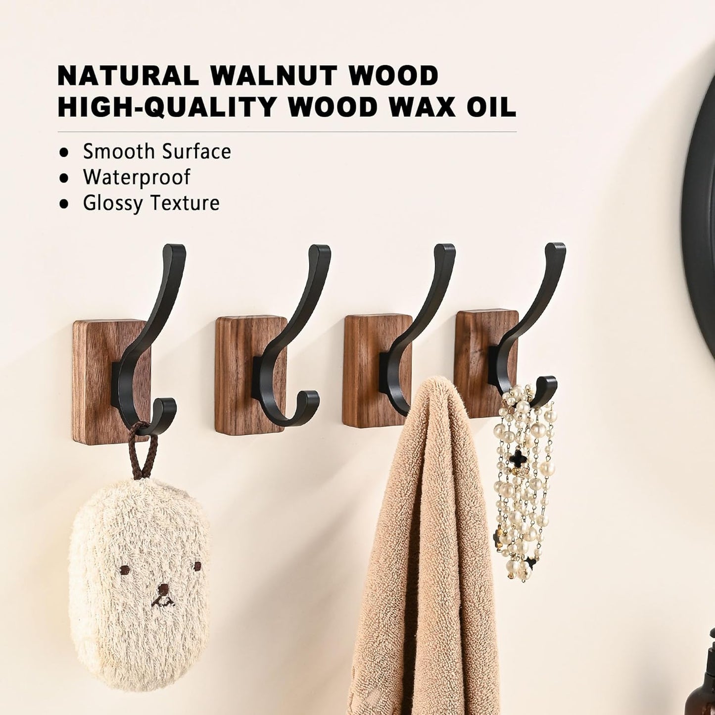 8 Pack Wooden Wall Hooks for Hanging, Adhesive Mounted & Wall Mounted Nature Wood Coat Hooks for Towel Clothes Blanket Hat Backpack Robe Nursery Door Board Entryway Key Holder