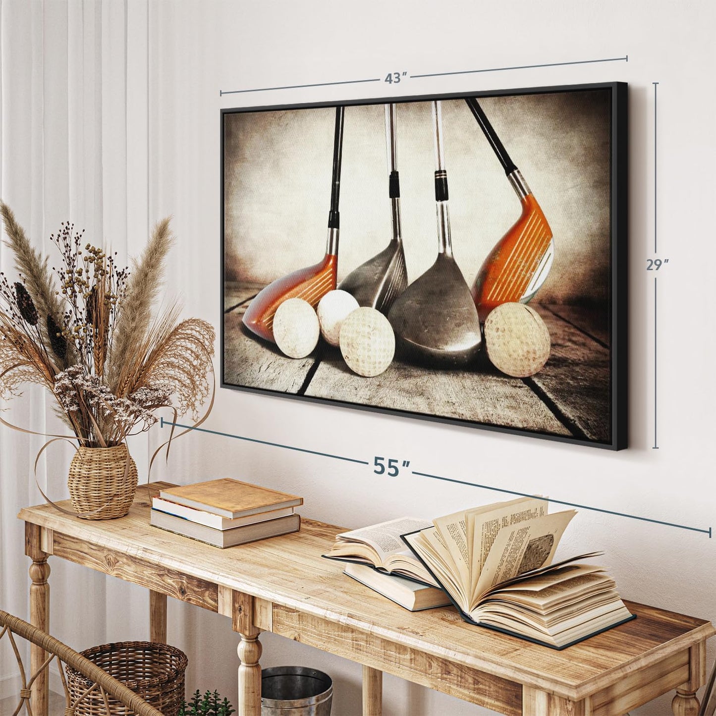 ElephantStock Golf Sets Wall Art - Horizontal Framed Canvas - 1-Piece Mancave Wall Decor - Photography Sports Canvas Print - Yellow and Brown Decor for Wall - 43" X 29"