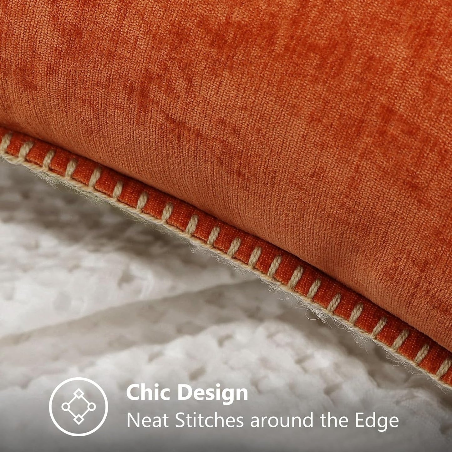 decorUhome Fall Chenille Soft Throw Pillow Covers 16x16 Set of 2, Farmhouse Velvet Neutral Decorative Euro Pillow Covers with Stitched Edge for Couch Sofa Bed Home Decor, Rust