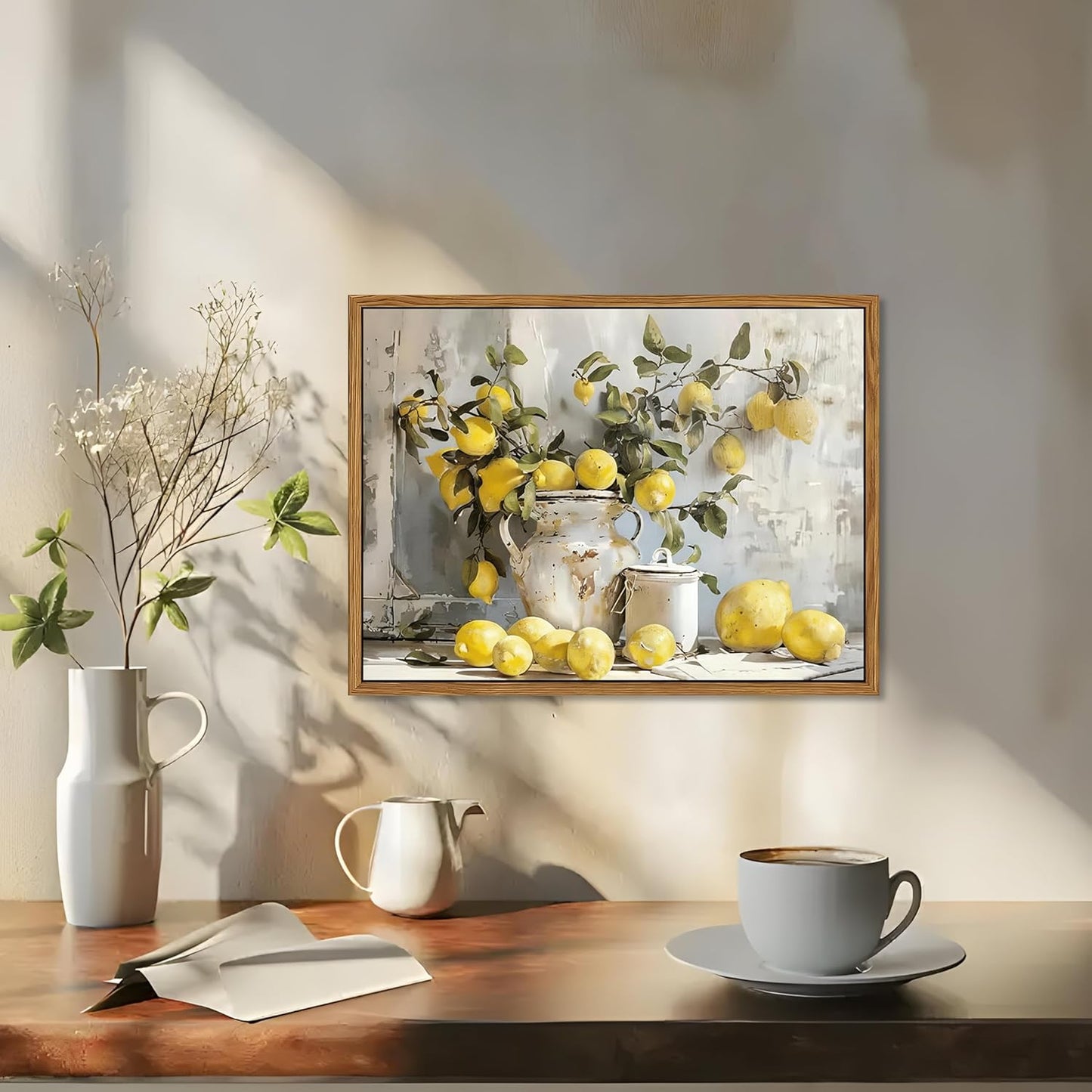 Framed Lemon Kitchen Wall Decor for Dining Room - Vintage Mustard French's Yellow Lemon Kitchen Wall Art, Rustic Oil Paintings Posters Prints for Bathroom Living Room Bedroom 16x24 inch