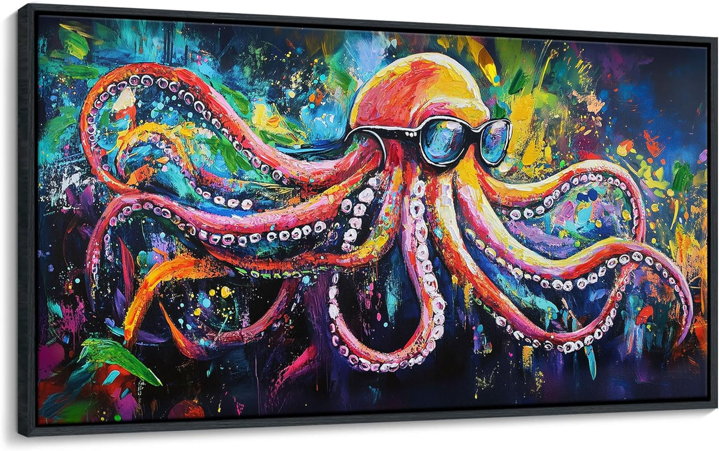 JEAWA Abstract Graffiti Wall Art, Large Framed Funny Octopus Street Cool Pop Art Texture Canvas Paintings for Living Room Bedroom kitchen Home Wall Decor and Gifts for Men 29x58 IN