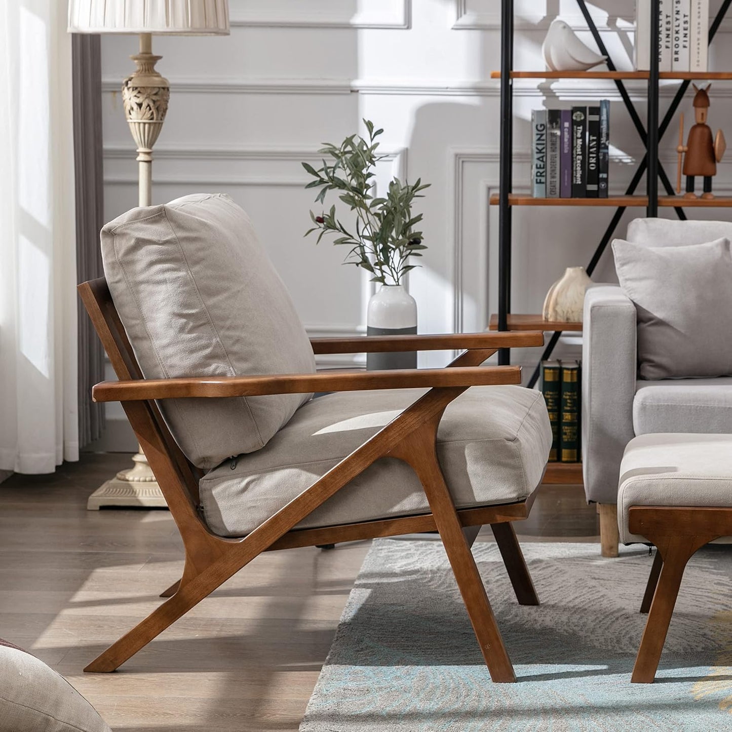 chairus Mid Century Accent Armchairs Modern Upholstered Lounge Chair Compfy Leisure Arm Chair for Living Room Fireplace/Bedroom/Reception/Dorms, Set of 2, Denim Fabric Beige