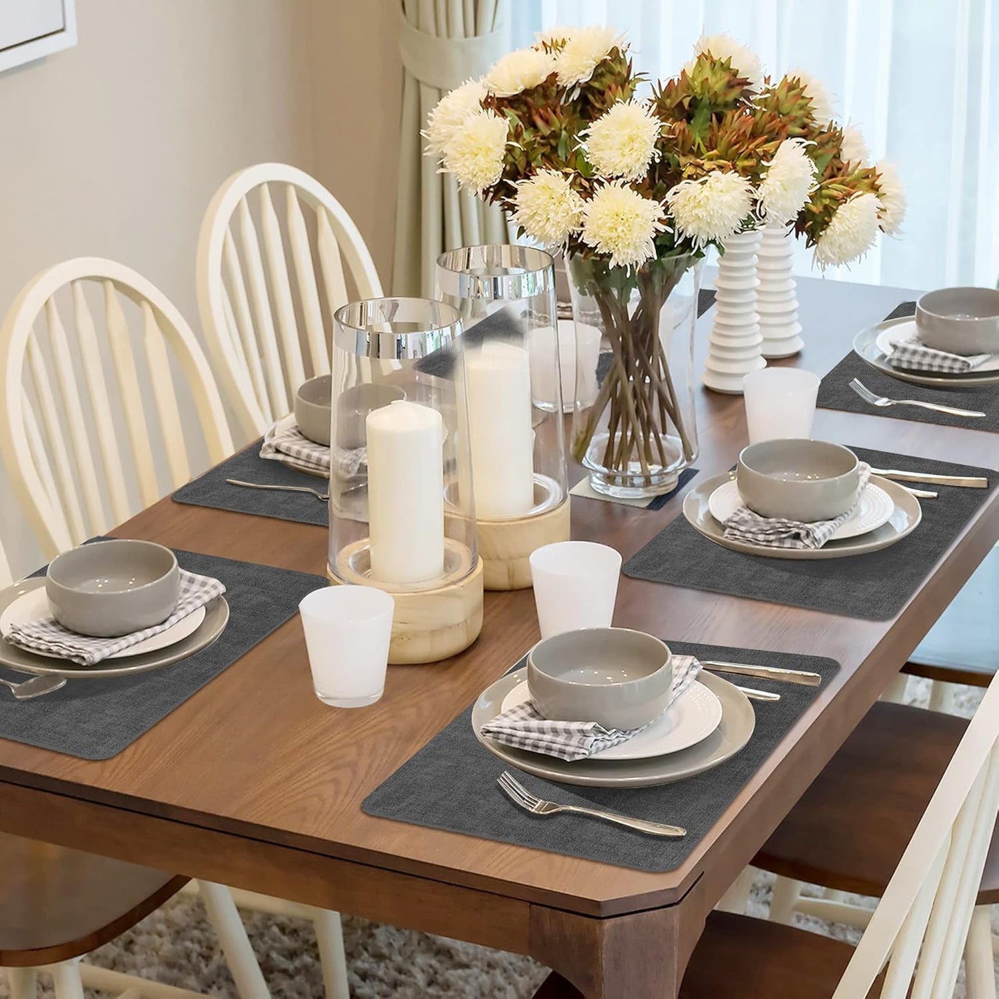 Maxpearl Faux Leather Placemats Set of 6 - Waterproof - Wipe Clean - Heat Resistant - Anti Slip Dining Table Place Mats, Suitable for Indoor & Outdoor Use, 17’’×12’’, Black