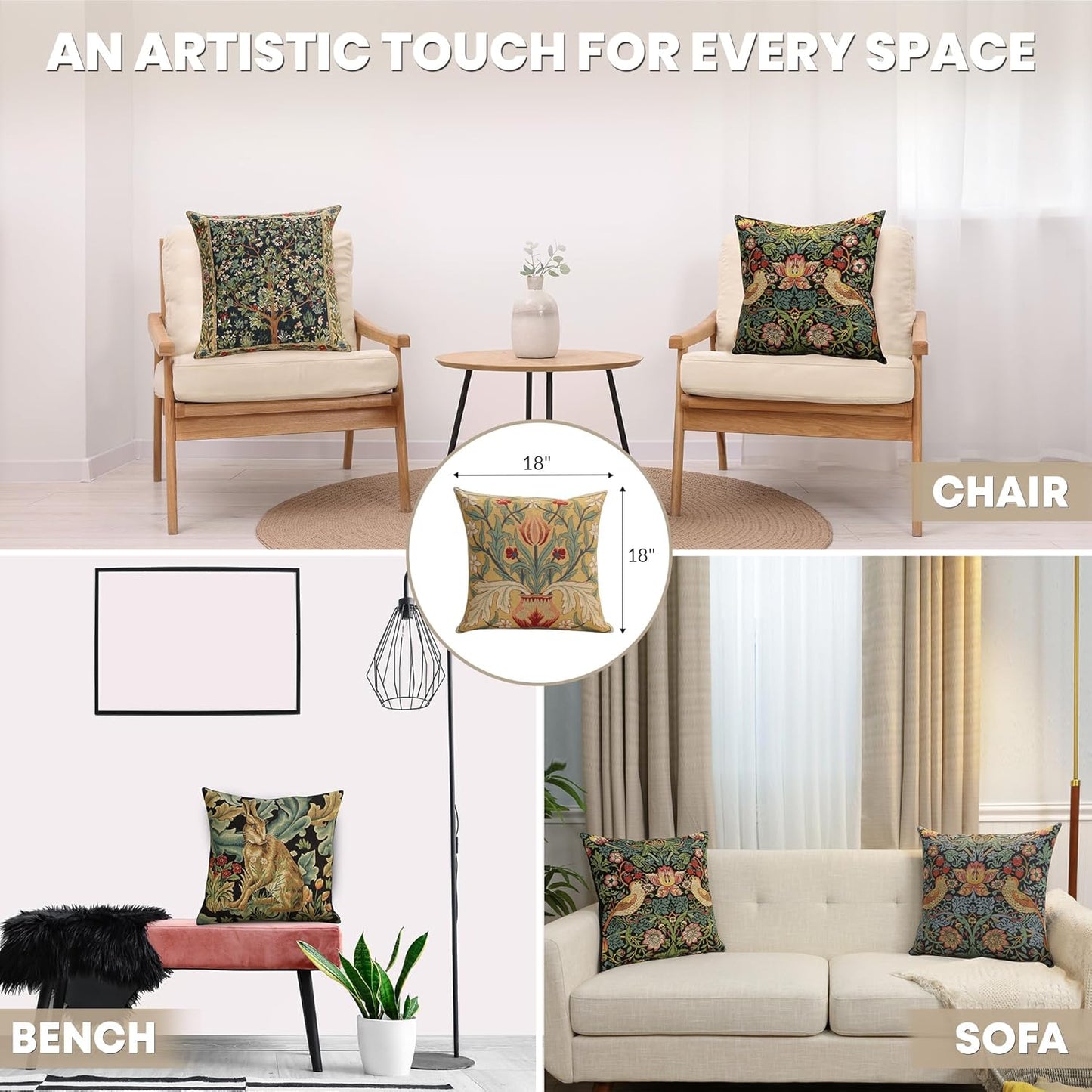 Charlotte Home Furnishings Throw Pillow Covers, Decorative Boho Pillow Covers for Couch, Living Room, Red Tulip Square Cushion Cases 18x18 in, European Cotton Jacquard Woven for Cozy Bedroom Decor