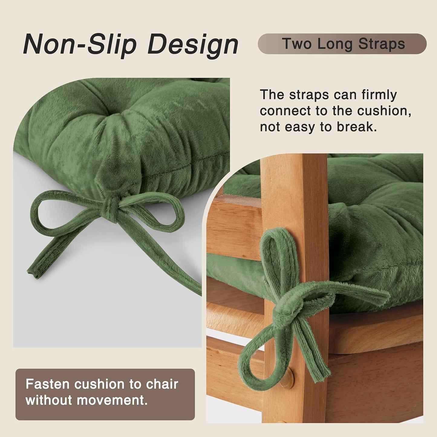 OVOV Chair Cushions for Dining Chairs Set of 6 Tufted Indoor Chair Pads with Ties Soft Square Seat Cushions for Kitchen Chairs 15.5"x15.5",Green