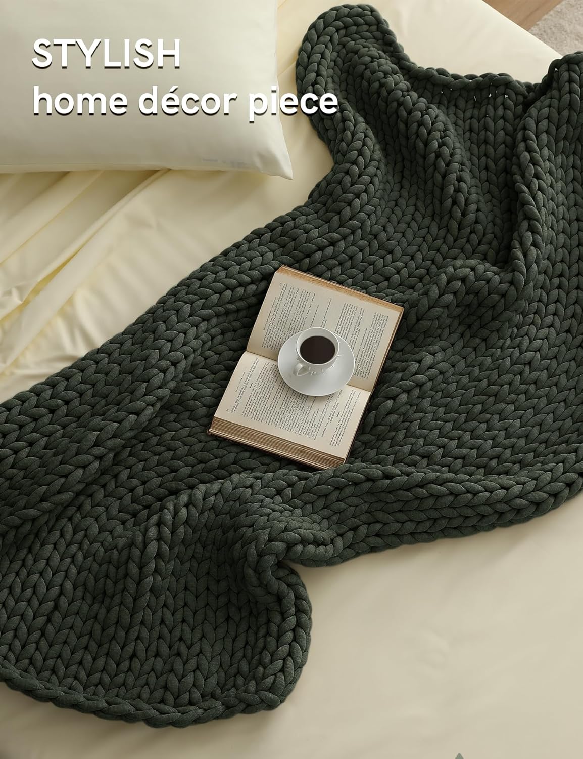 YnM Chunky Throw Blanket, Medium-Weight, Hand Knitted, Skin Friendly, Ventilated and Breathable, Machine Washable, Home Décor Piece for Couch, Sofa and Bed (Olive, 40x50 Inch)