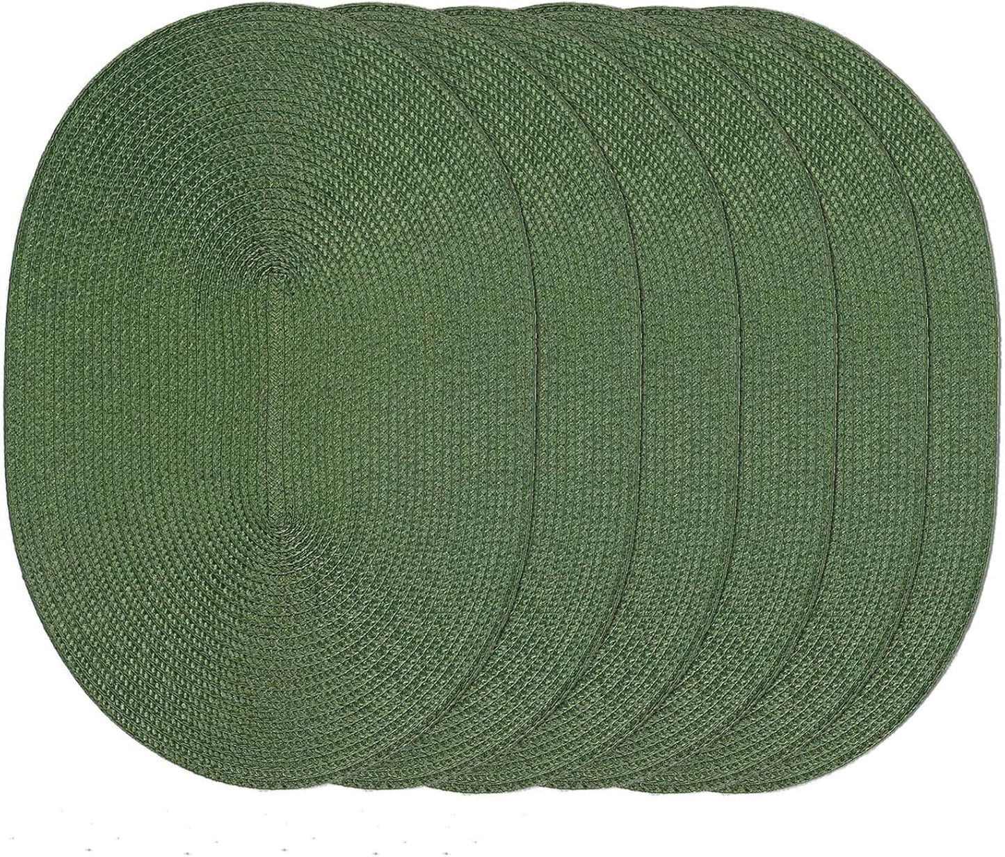 AHHFSMEI Placemats Set of 6 for Dining Table Washable Woven Vinyl Non-Slip 18x12 inches Placemat Heat-Resistant Durable Table Mats for Dining Table Easy to Clean (Oval Green, 6)