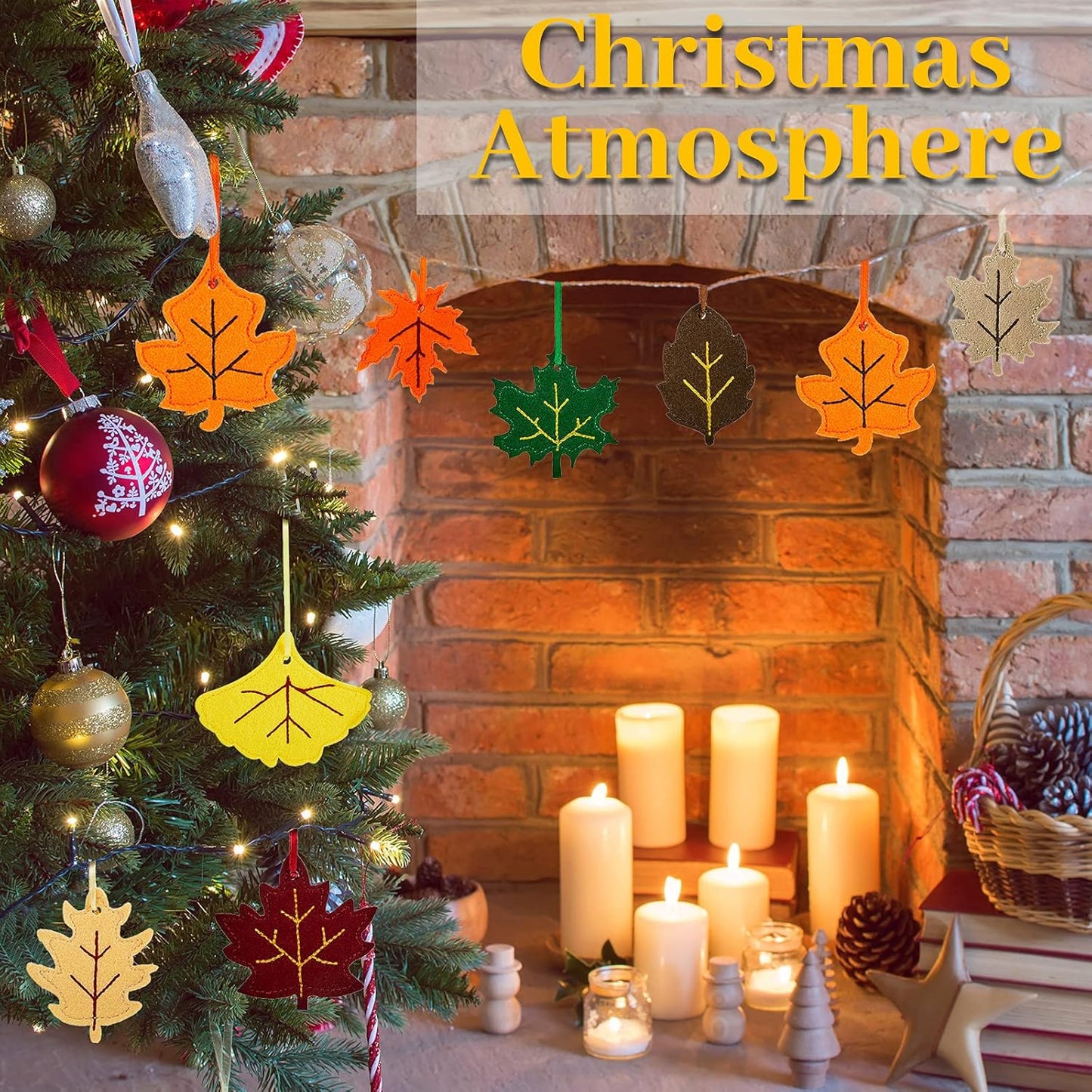 Tegeme 24 Pieces Thanksgiving Felt Ornaments Fall Hanging Decoration for Tree Maple Leaf Cutouts Decor for Thanksgiving Theme Family Party Indoor Outdoor Decor