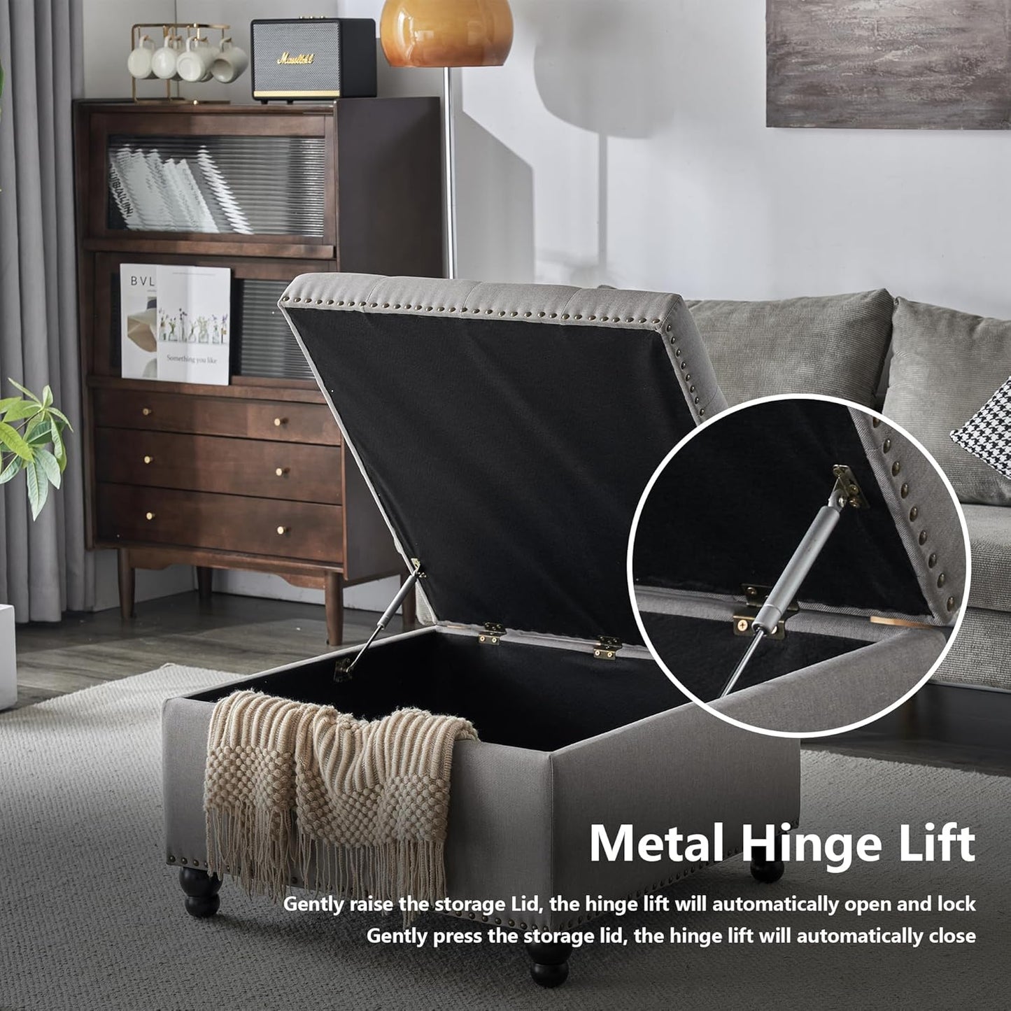 Ottoman with Storage, Large Storage Ottoman, 30 in Square Ottoman Coffee Table,Tufted Upholstered Coffee Tables for Living Room, Grey