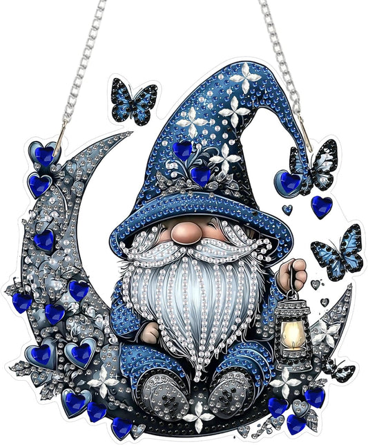 SENQAO Gnome Diamond Art Hanging Kit for Adult, Special Shaped Rhinestone, Double Sided DIY Acrylic Diamond Art Painting Window Pendants Home Garden Wall Hanging Kits Hanging Ornament(Full Moon Love)