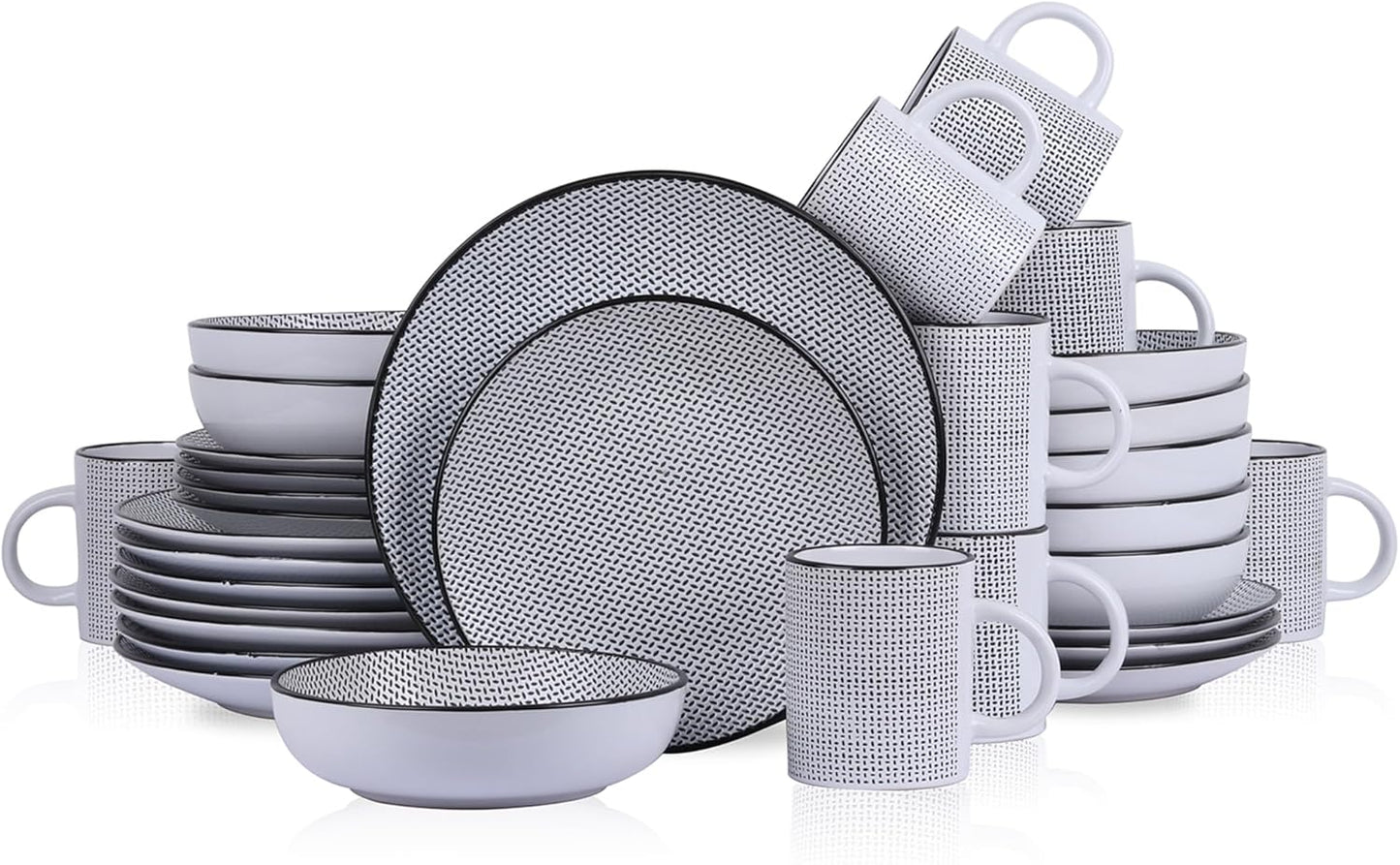 Stone Lain Daisy Stoneware 32-piece Round Dinnerware Set, Daisy - White and Black