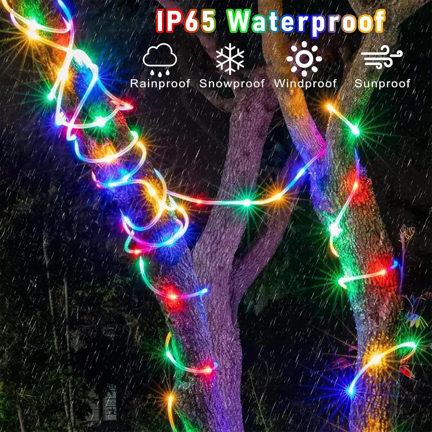 164FT Rope Lights Outdoor, 500 LED Rope Lights Indoor Waterproof, 8 Modes Plug in Connectable String Lights for Outside Garden, Deck, Patio, Pool, Bedroom, Landscape, Party Decorations - Multicolor