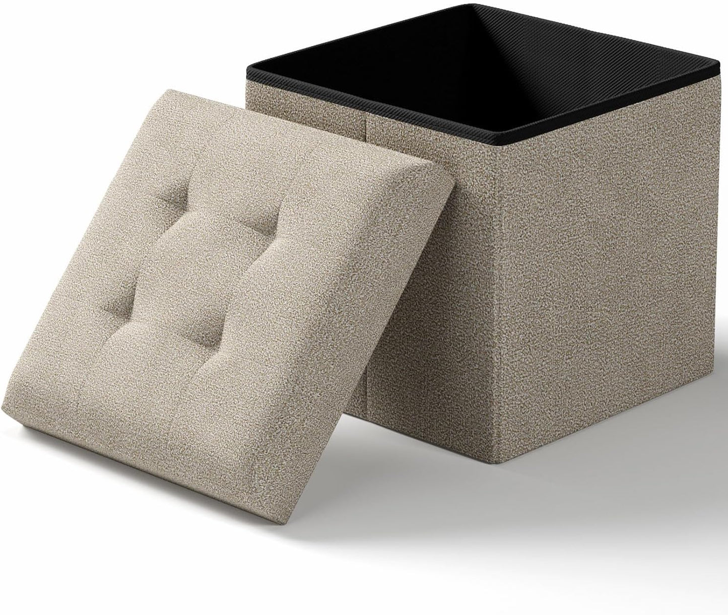 15 Inches Small Folding Storage Ottoman Cube, Storage Footrest, Foot Rest Stool, for Living Room, Bedroom, Dorm, Hallway, Entryway, Sandy Beige