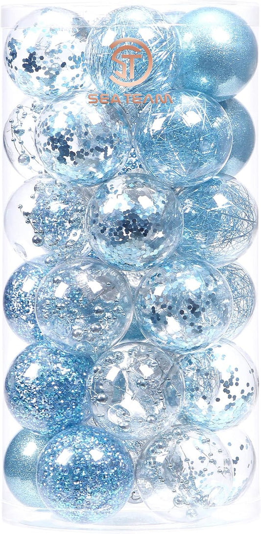 Sea Team Shatterproof Clear Plastic Christmas Ball Ornaments Decorative Xmas Balls Baubles Set with Stuffed Delicate Decorations (60mm/2.36 inch 30-Pack, Babyblue)