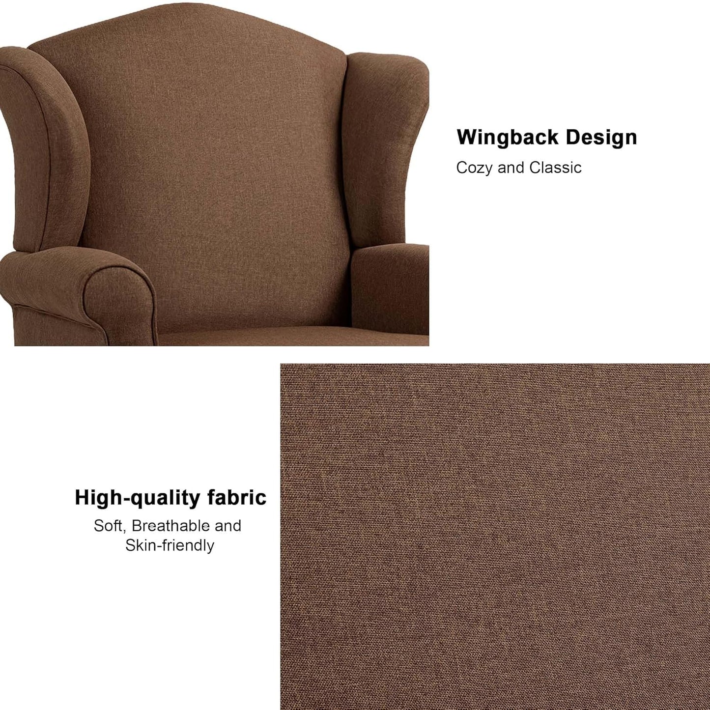 Accent Chair, High Back Upholstered Armchair with High Resilience Sponge & Wood Legs, Mid-Century Modern Comfy Single Sofa Reading Chairs for Living Room, Bedroom (Brown, Set of 1)