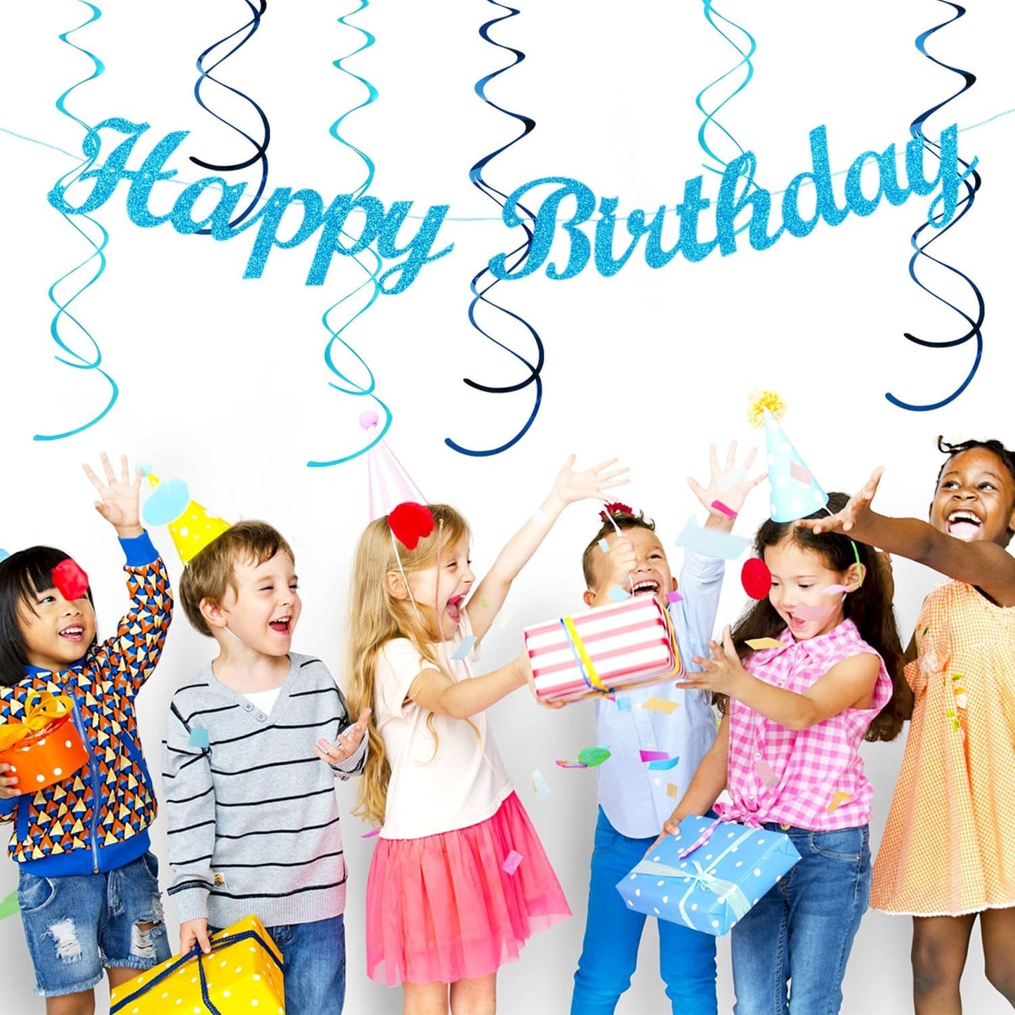 Light-Royal Blue White Birthday Party-decorations - 21pcs Boys Men Ocean Happy Banner,Navy Dusty Paper Streamers Lanterns Honeycomb,tissue Pom Poms Fan,Nautical Adult Garland Supplies Decor Huglony