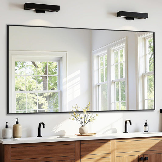 Bathroom Mirror 55" x 30", Large Rectangle Wall Mirror, Black Metal Frame Wall Mounted Mirrors for Bathroom, Vanity, Bedroom, Entryway Decor(Horizontal/Vertical)