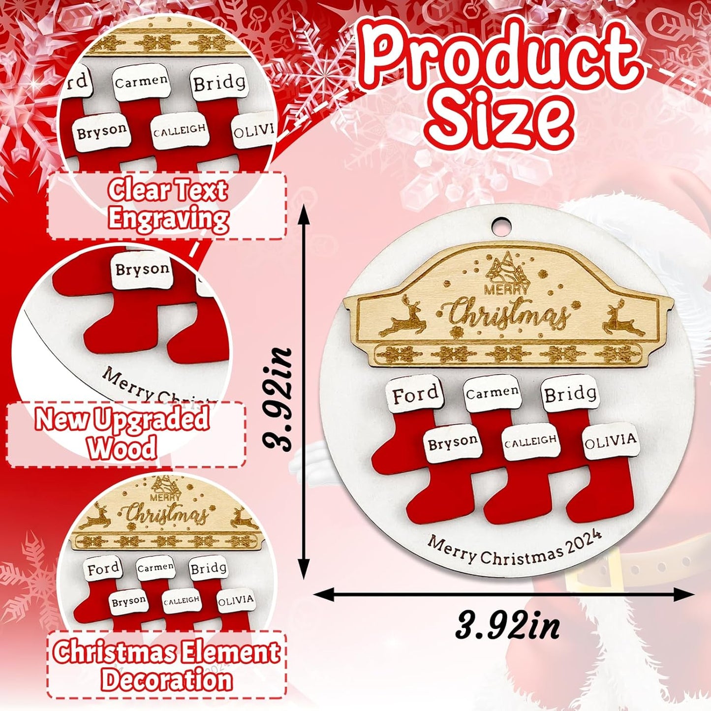 Personalized Christmas Ornaments 2025 with Names,1-7 Names Custom Ornaments for Christmas Tree Personalized Xmas Ornament Gifts for Family