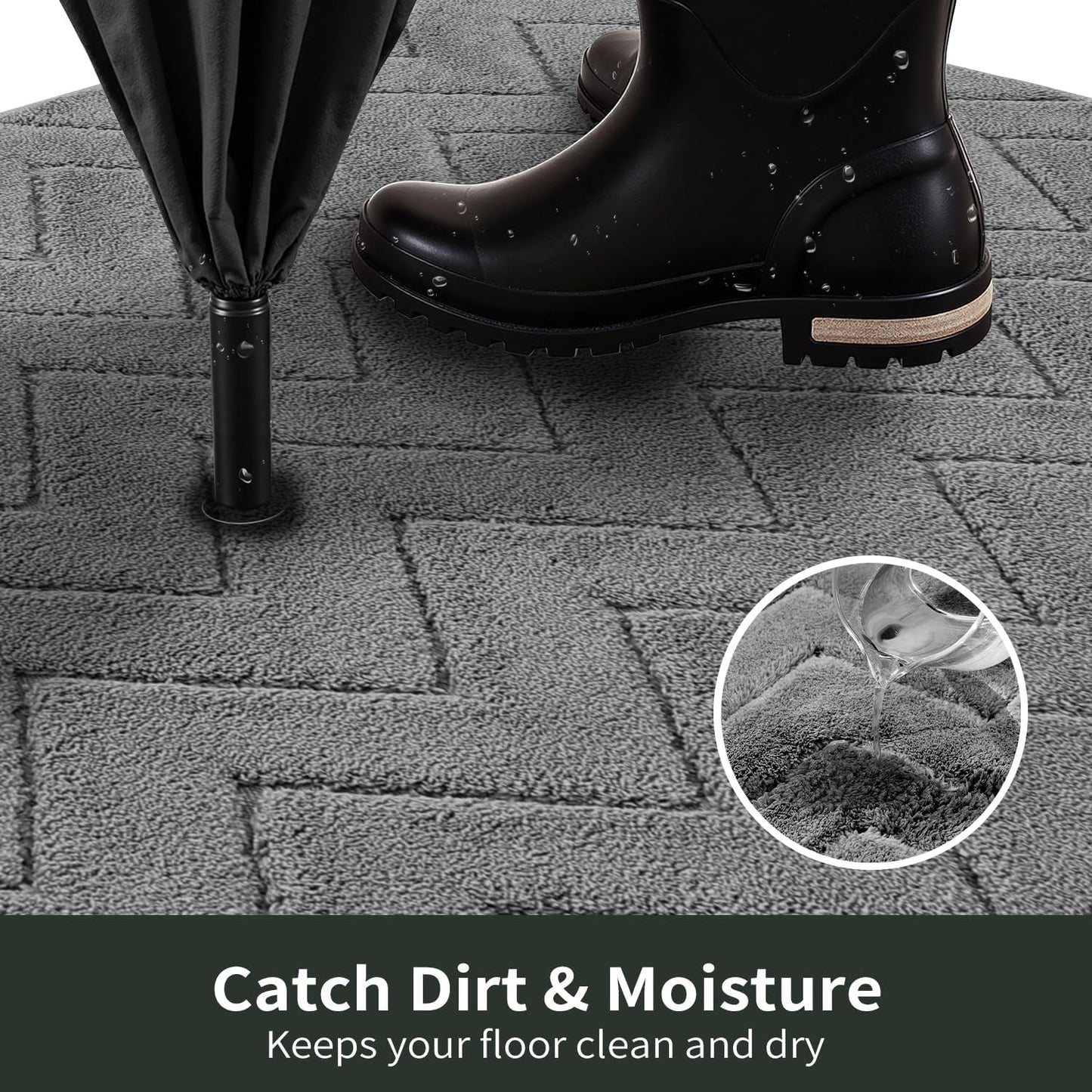 Stiio Front Door Mat Indoor Outdoor Entrance, Absorbent Muddy Dirt Resist Doormat, Low Profile Washable Fade Resistant Entryway Mat for Entry Patio Porch, 24x35.5 Inches Grey