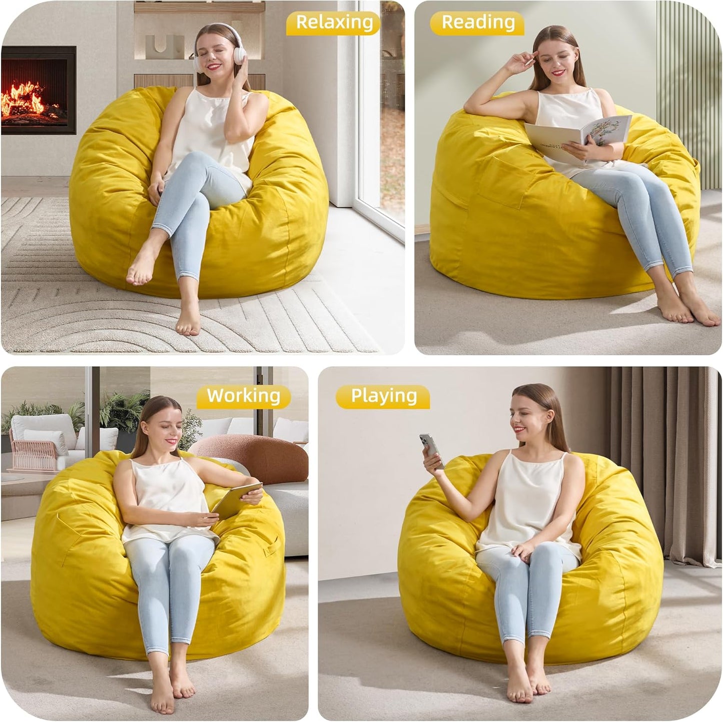 Hobestluk 3FT Bean Bag Chair Giant Bean Bag Chairs for Adults Large Bean Chairs with Removable Cover, Beanbag Chair with Filler, Adult Bean Bag Chairs for Living Room, Bedroom