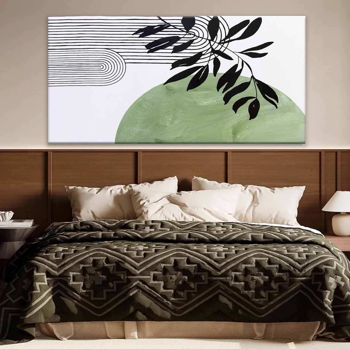 TAIJXAGSG Large Boho Green Wall Art For Living Room Century Modern Canvas Art Wall Decor Picture Painting Aesthetics Botanical Abstract Art Prints Bedroom Office Wall Hanging Decor 29x58 In