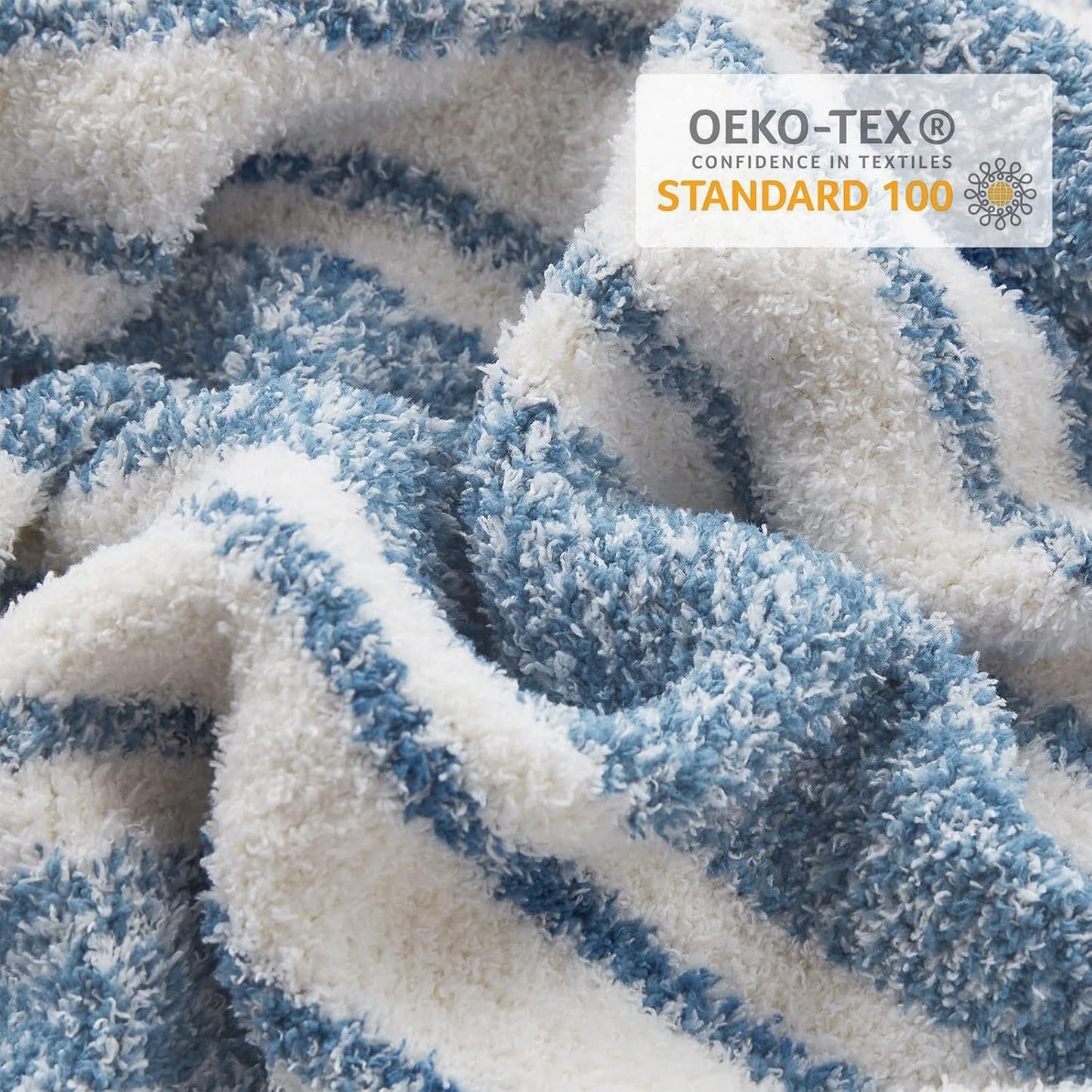 Snuggle Sac Queen Size Bedding Blankets, Oversized Bed Blankets Super Soft Warm Cozy Knit Fuzzy Blankets for Bed, Bedroom, Stripe Blue, 90"x90"