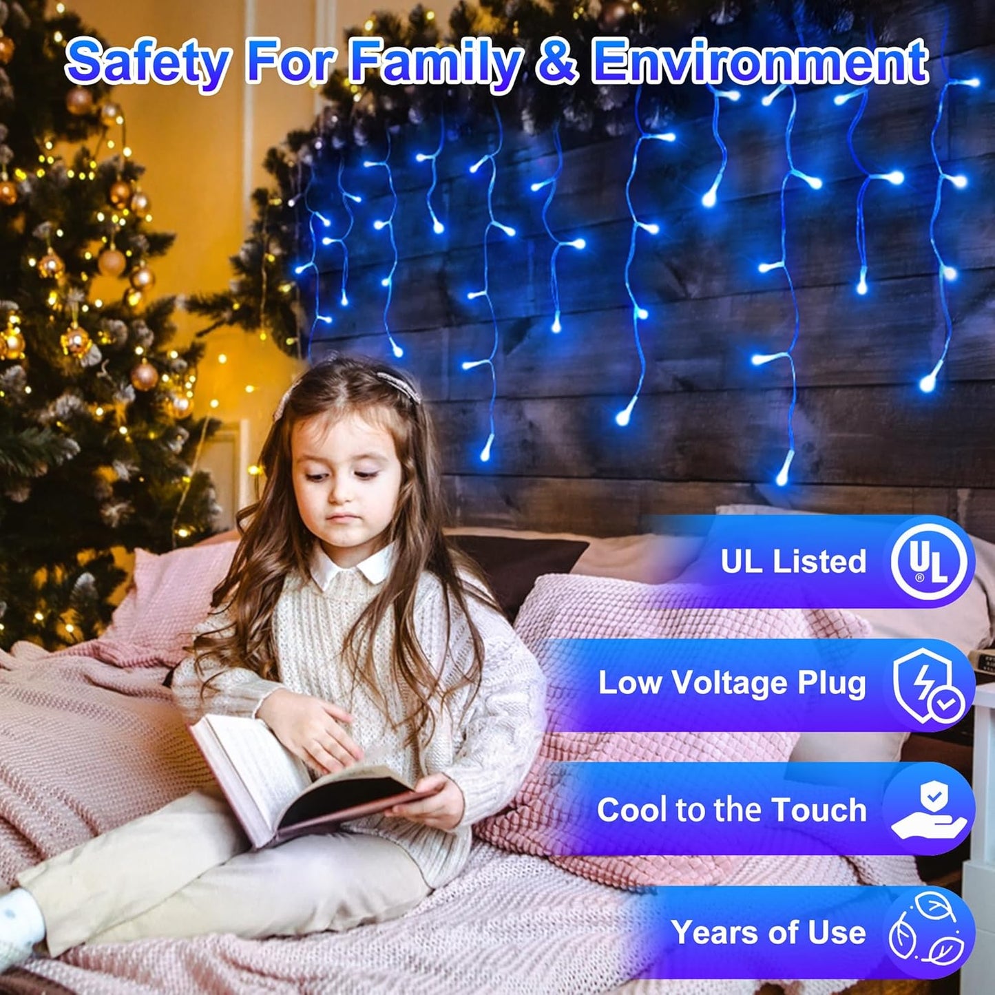 1620LED 164ft Christmas Lights, 360Drops 12 Modes Blue Christmas String Lights Outdoor Dimmable, Waterproof Christmas Decoration Fairy Lights with Timer for Eaves Indoor Party Patio Window Fence Blue