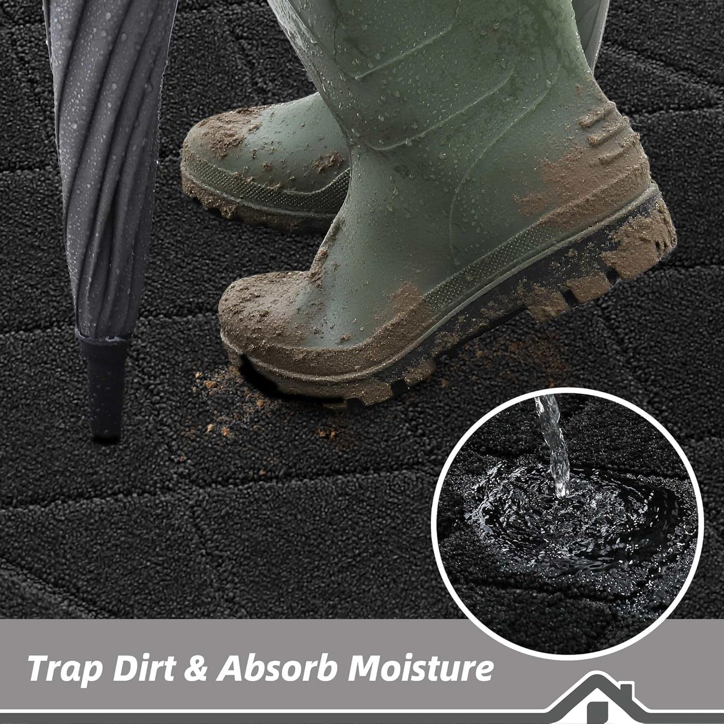 BEQHAUSE Dirt Trapper Door Mat 32" x 48", Doormat Non-Slip Entryway Rugs Washable, Dog Door Mat Stain Resistant and Absorbent Welcome Floor Mat for Front Back Door, Muddy Wet Shoes & Paws, Black