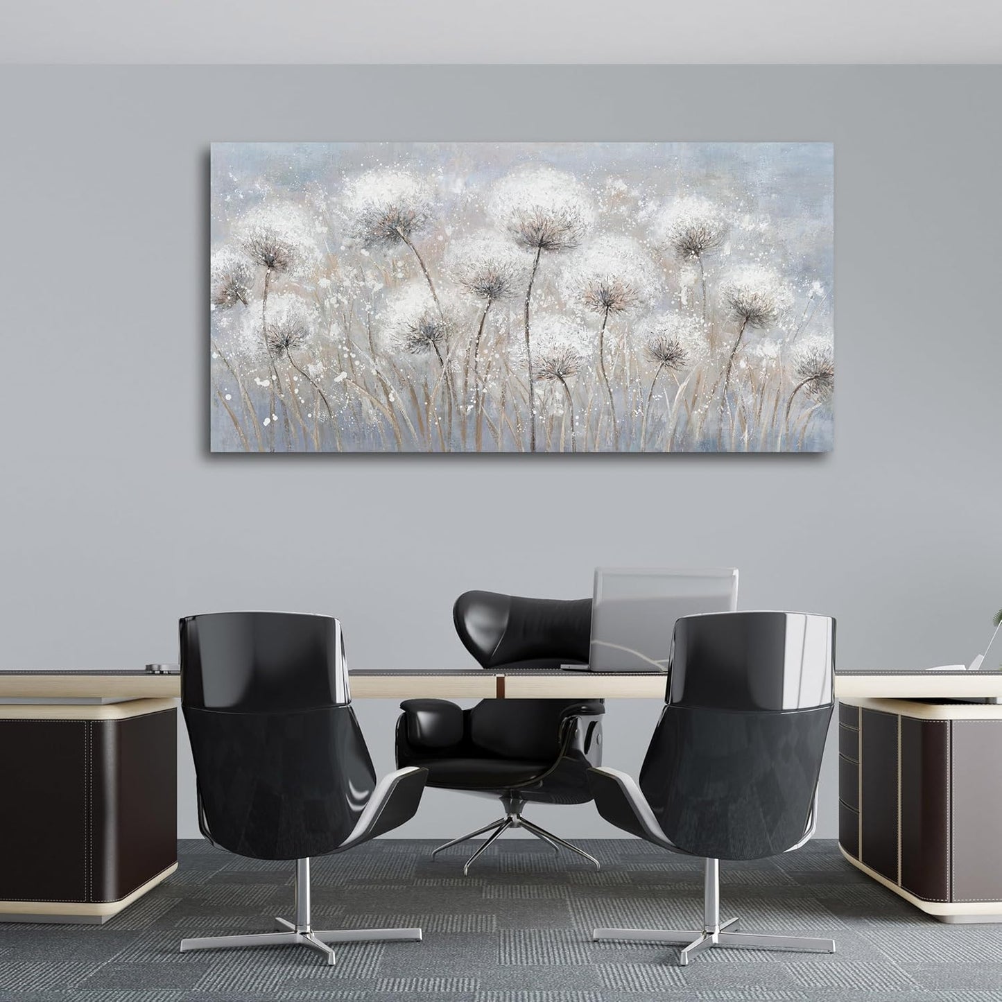 Belmrxne Dandelion Floral Wall Art White and Black Wall Decor Modern Artwork Above Couch Canvas Painting for Living Room Bedroom Dining Room Office Home Decor 24x48 inch