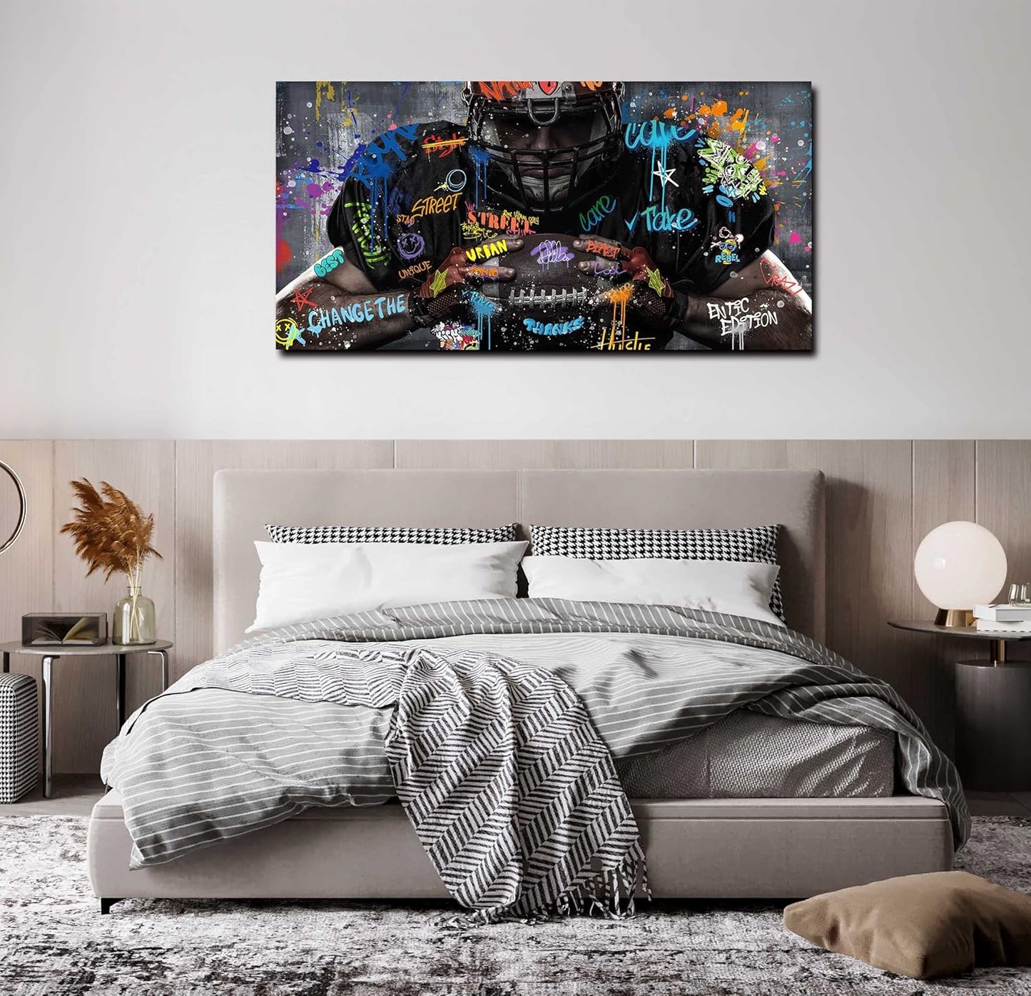 JKWALL77 American Football Canvas Wall-Art for Bedroom - Room Decor for Teen Boys - Graffiti Wall Art Ready to Hang Size 40" x 20"