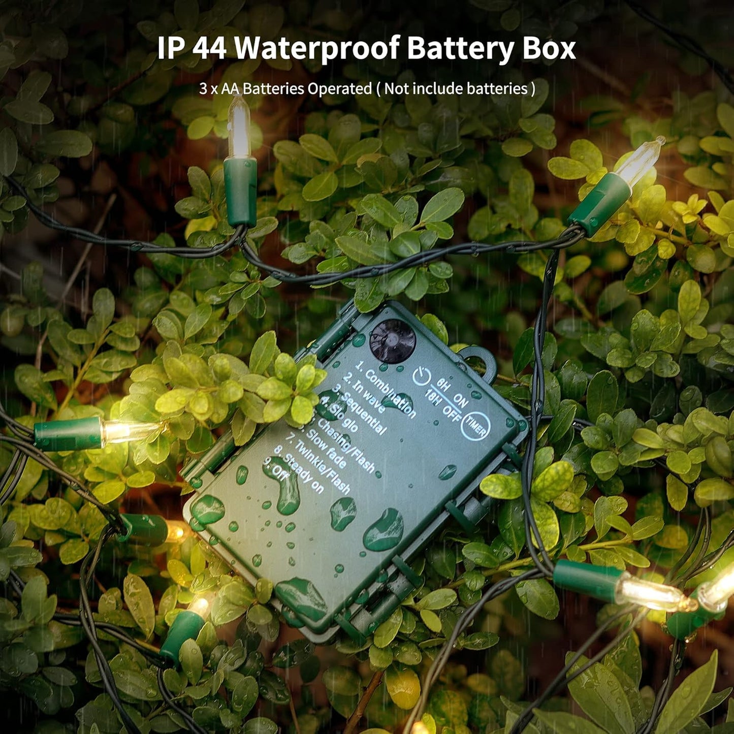 WATERGLIDE 2 Pack 50 LED Outdoor Christmas Lights, 16FT Battery Operated Mini String Lights with 8 Modes & Timer, Xmas Tree Lights Waterproof for Patio Garden Party Wedding Holiday Decor, Warm White