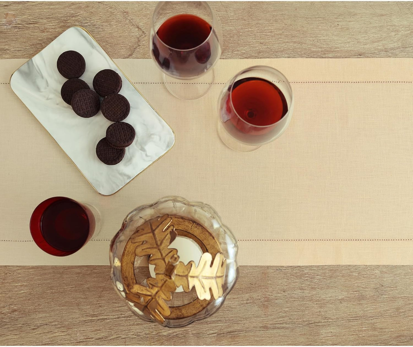 Solino Home Linen Beige Table Runner 108 Inches Long - 100% Pure Linen 14 x 108 Inch Table Runner for Fall, Autumn, Thanksgiving - Classic Hemstitch