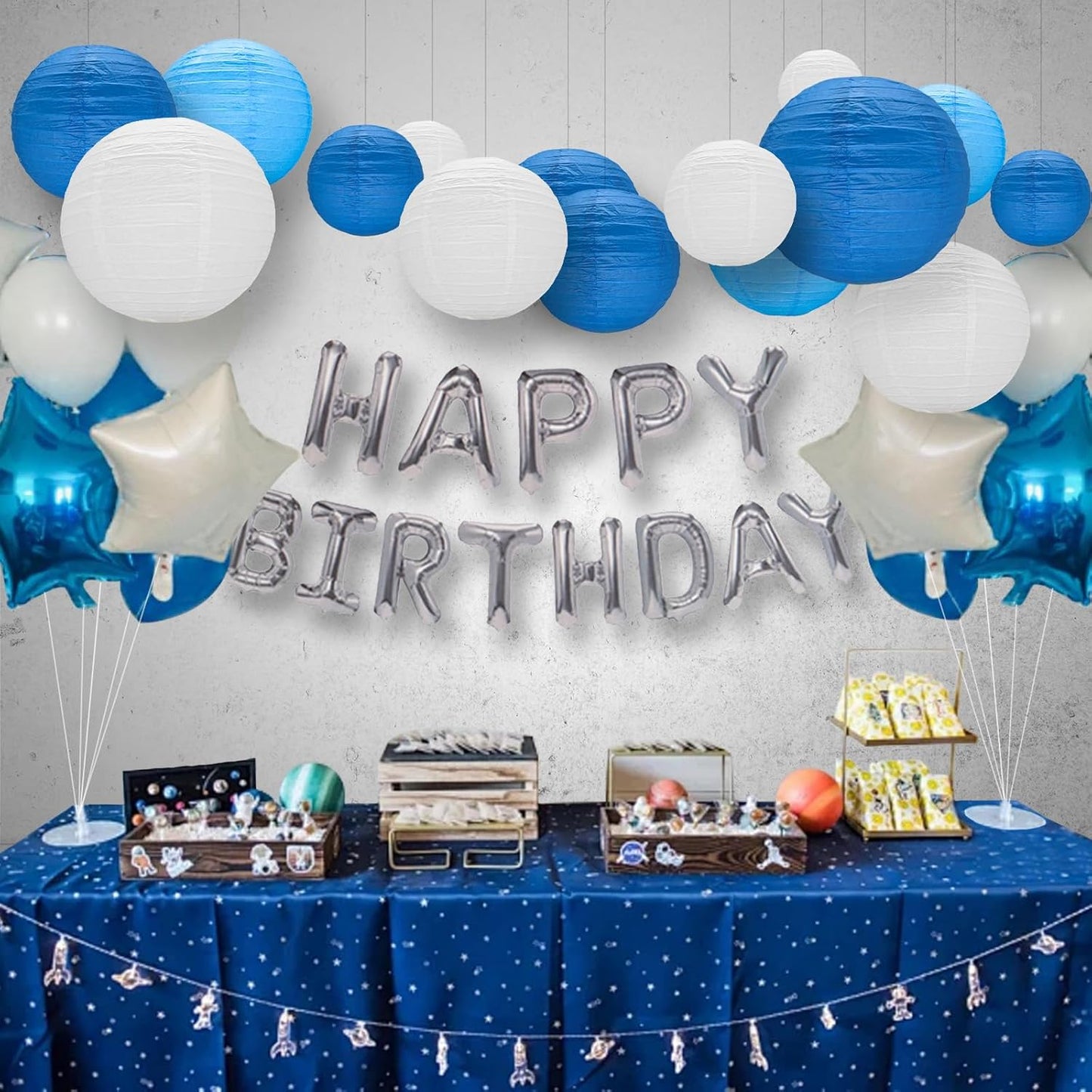 12Pcs Round Paper Lanterns Assorted Sizes (6" 8" 10" 12") for Home Decor, Restaurant, Church, Wedding, Birthday Party Decorations, Hanging Chinese Japanese Paper Lantern Lamps (Blue Series)