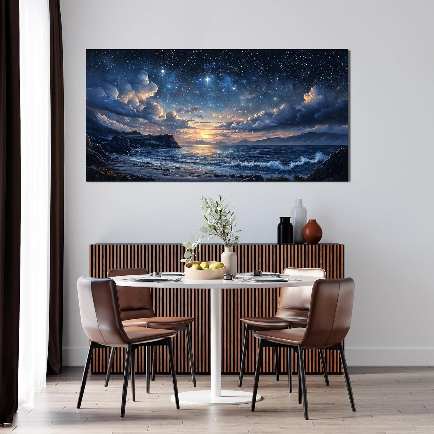 Canvas Wall Art Decor Modern Wall Art Pictures for Living Room Landscape Coastal Wall Art Artwork for Walls Star Night Blue Wall Decor Art Prints Art Work for Home Office Room Wall Decor 20" x 40"