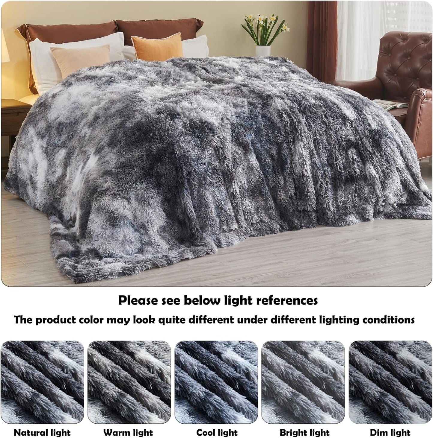 GONAAP Fuzzy Faux Fur Throw Blanket Queen Size Tie-dye Marble Black Super Soft Cozy Plush Fuzzy Shaggy Blanket for Couch Sofa Bed (Tie-dye Marble Black, Queen(90"x90"))