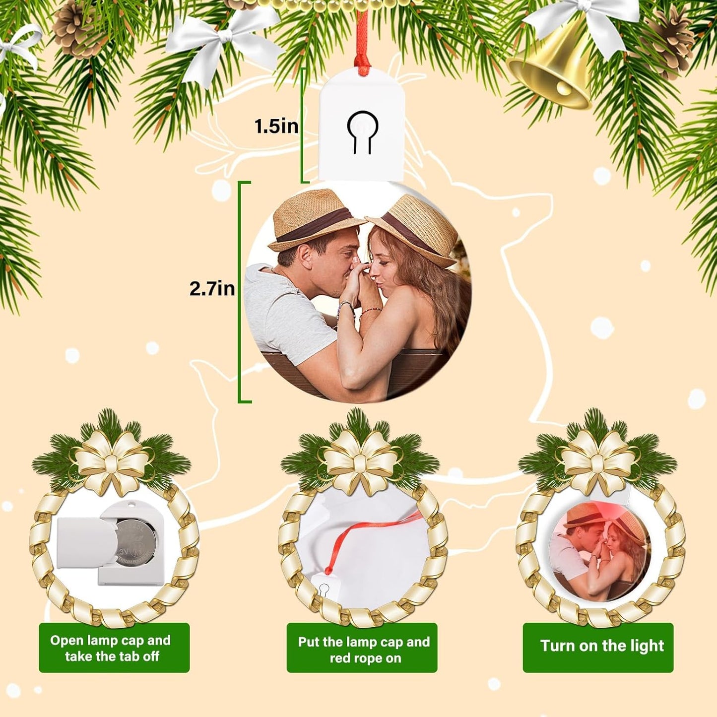 Personalized LED Christmas Ornaments 2025 Custom Hanging Ornament Color Changing Christmas Tree Decorations Keepsake Gift for Family Couples Xmas Tree Home Decor