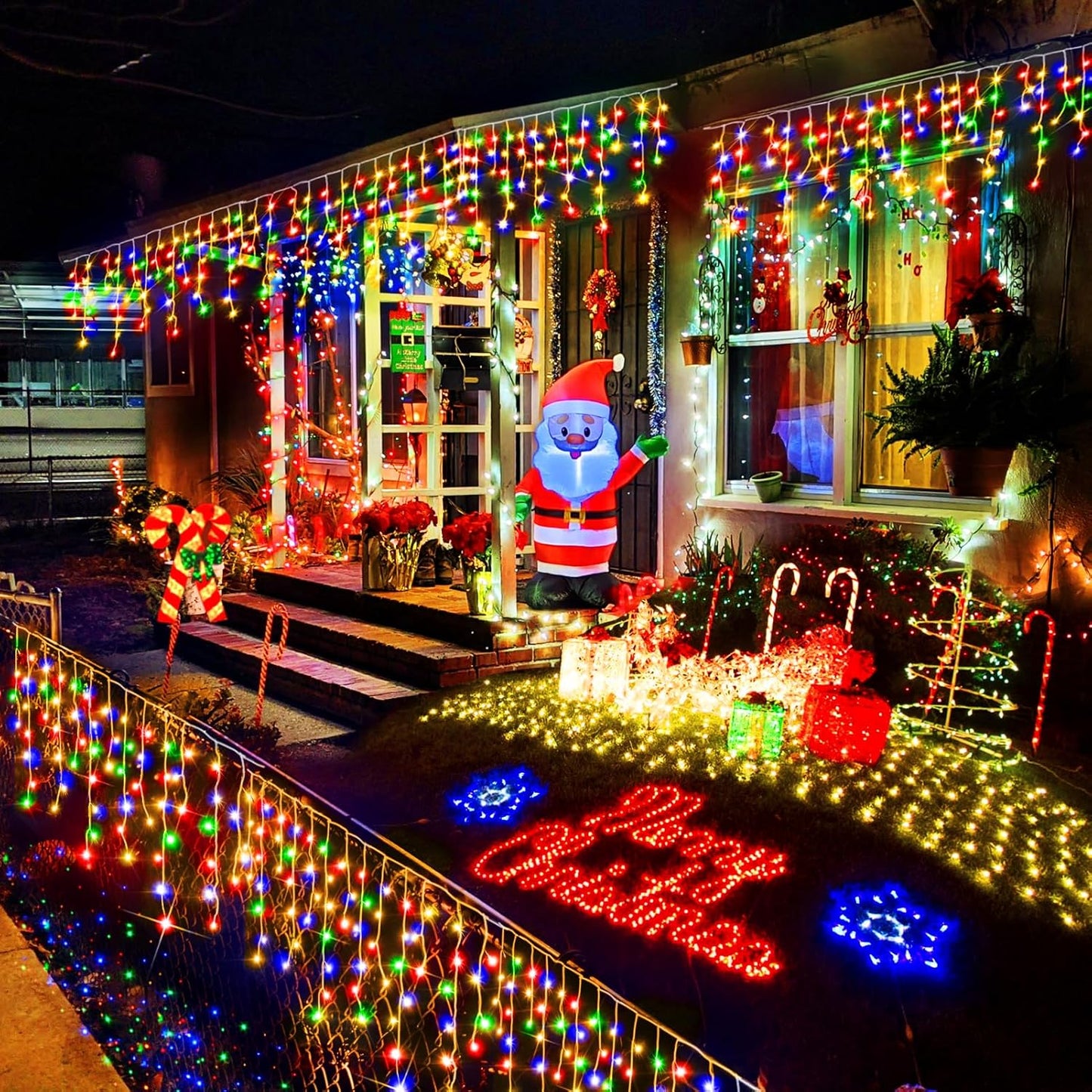 Christmas Lights Outdoor, 2 Pack Total 98FT 960 LED Ice Lights for Outside with 180 Drops 8 Modes Timer Memory, Plug in Waterproof for Holiday Eaves Yard Roof Party Christmas Decor (Multicolor)