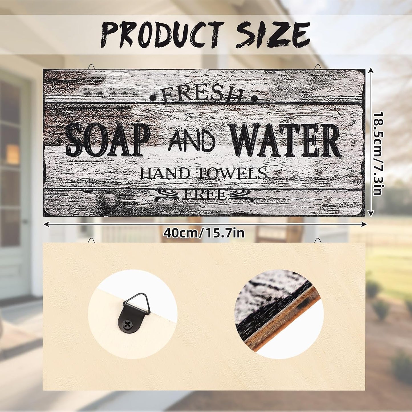 Jetec Farmhouse Bathroom Decor, Fresh Soap and Water Sign Vintage Bathroom Wood Plaque Rustic Wall Decor for Wall Art Decoration Restroom(Novel)