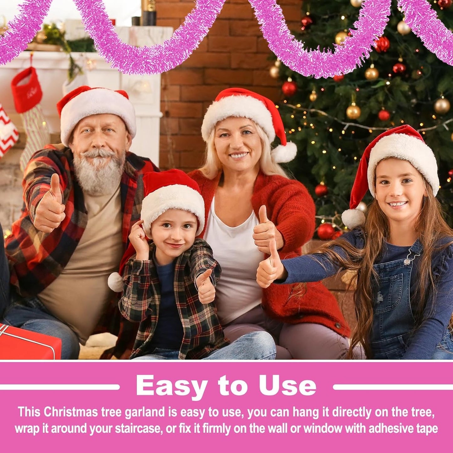 Macaron Pink Metallic Twist Tinsel Garland - 50ft x 2in Wall Hanging Backdrop for Christmas Eve, New Year & Valentine's Day Parties